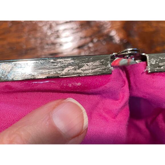 VTG Flamingo Clutch / Handbag / Coin Purse, Pink, Pastel Blue, Silver Chain - Picture 9 of 9